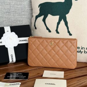 Chanel Zipped Wallet 20Cm Brown Quilted Caviar Gold Hardware