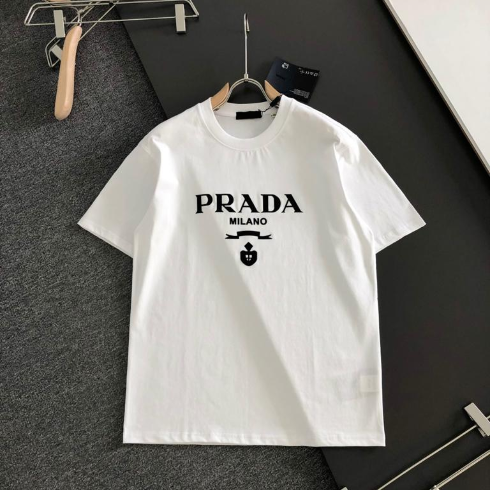 Prada Milano White Black Logo.