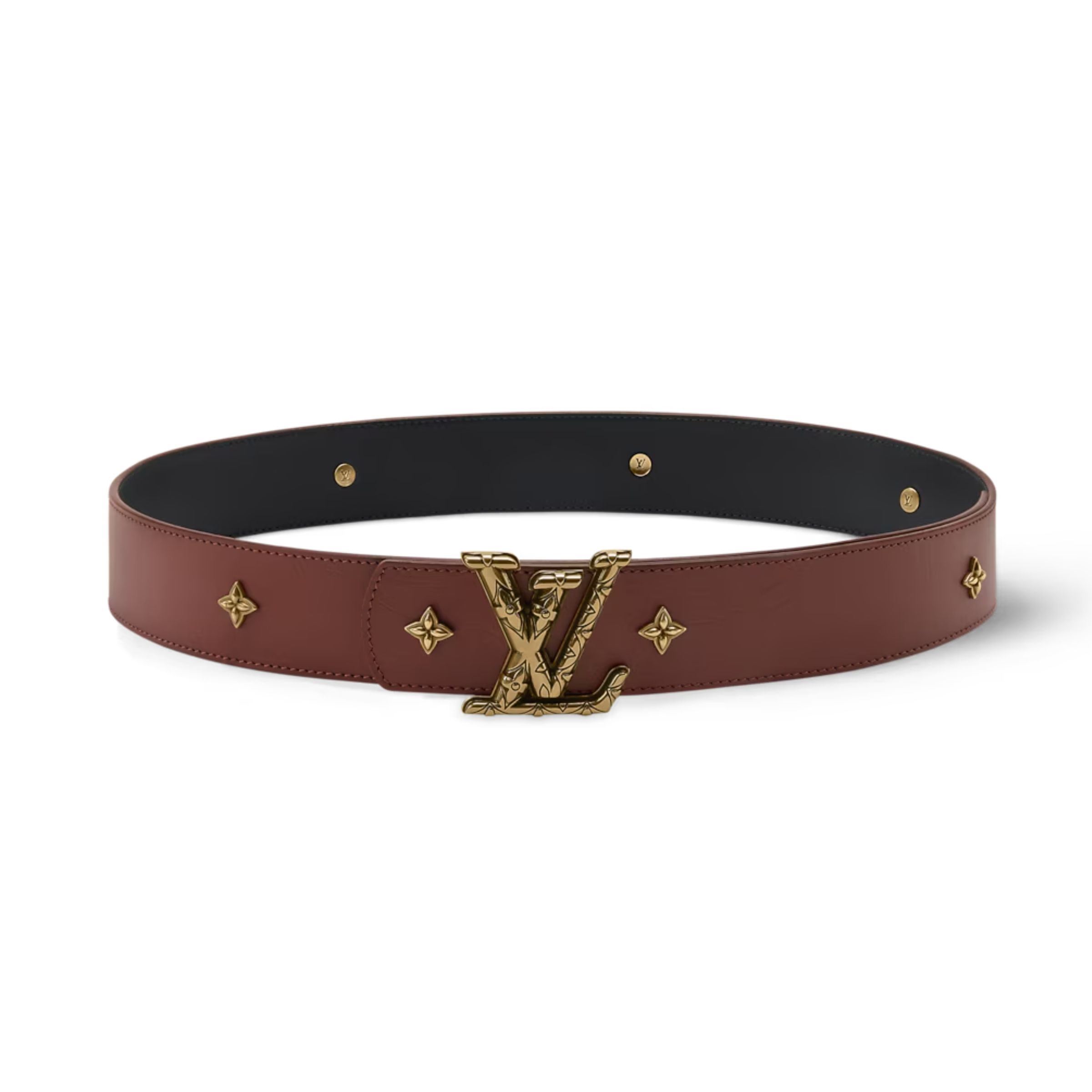 Lv Dimension Drift Flower Studs 40mm Reversible Belt Brown M4722U