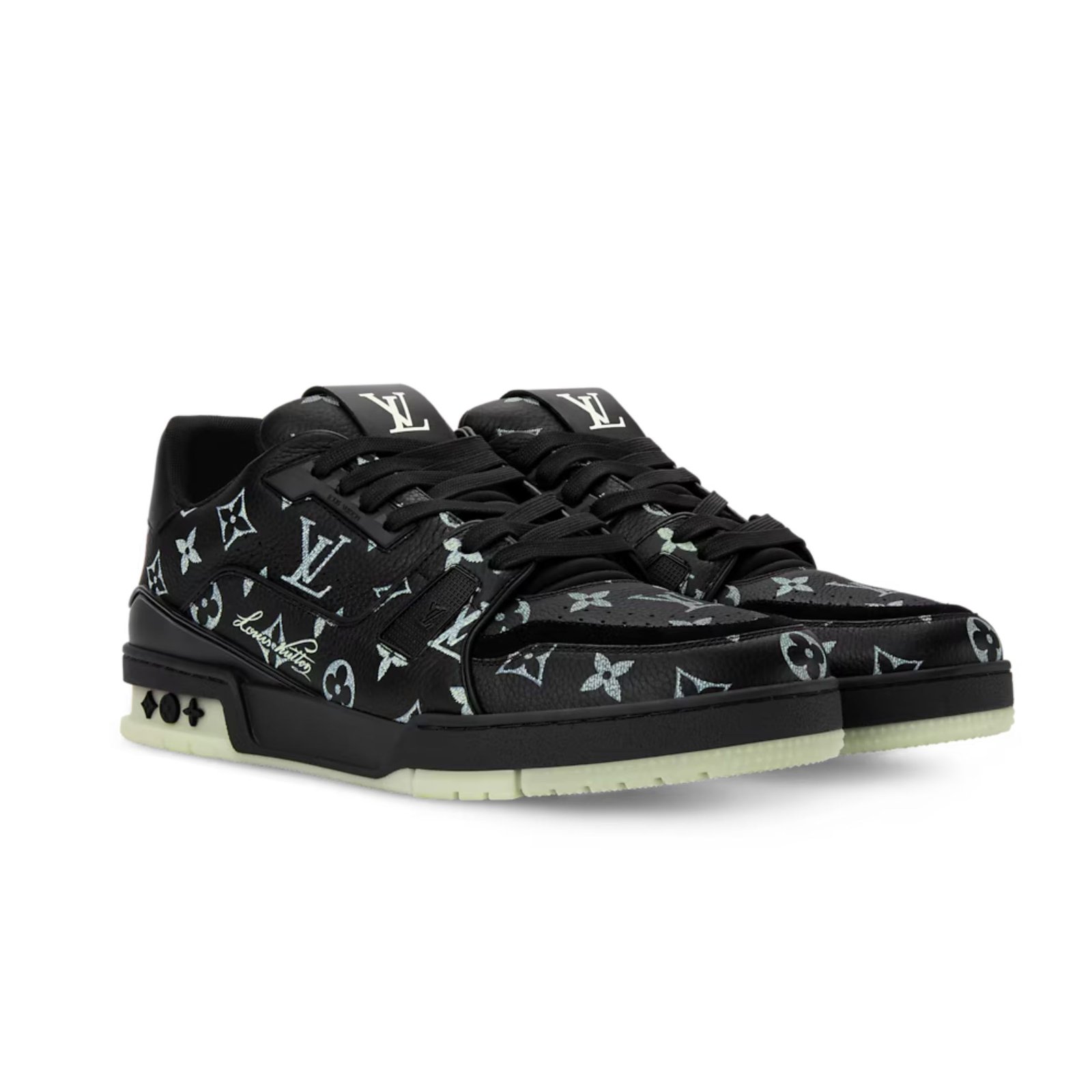 Louis Vuitton Trainer Sneakers Black Calfskin Leather With Monogram 1AKR9M
