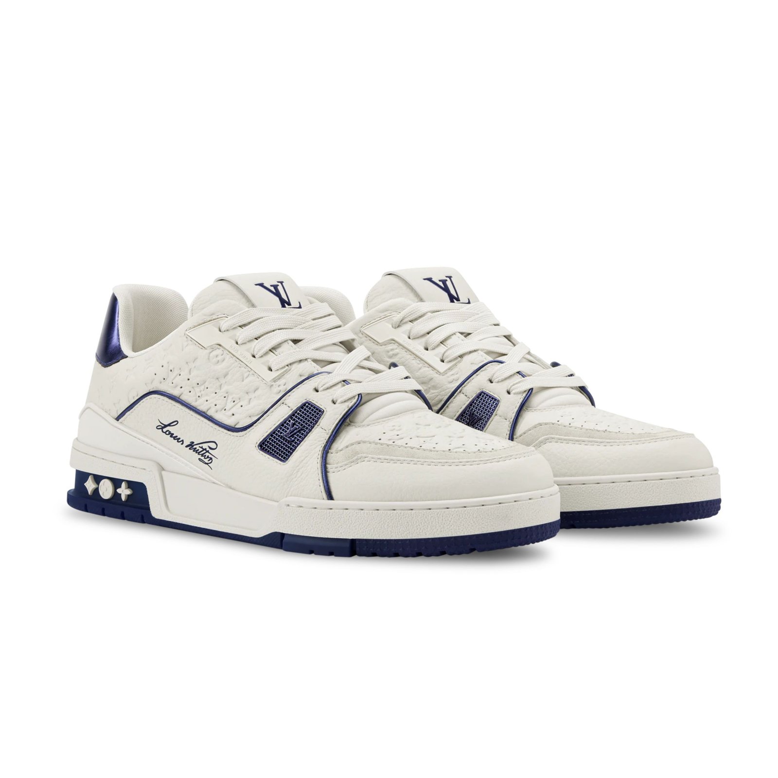 Louis Vuitton Trainer Sneaker Navy Blue Monogram-debossed Grained Calf Leather 1AKCLX
