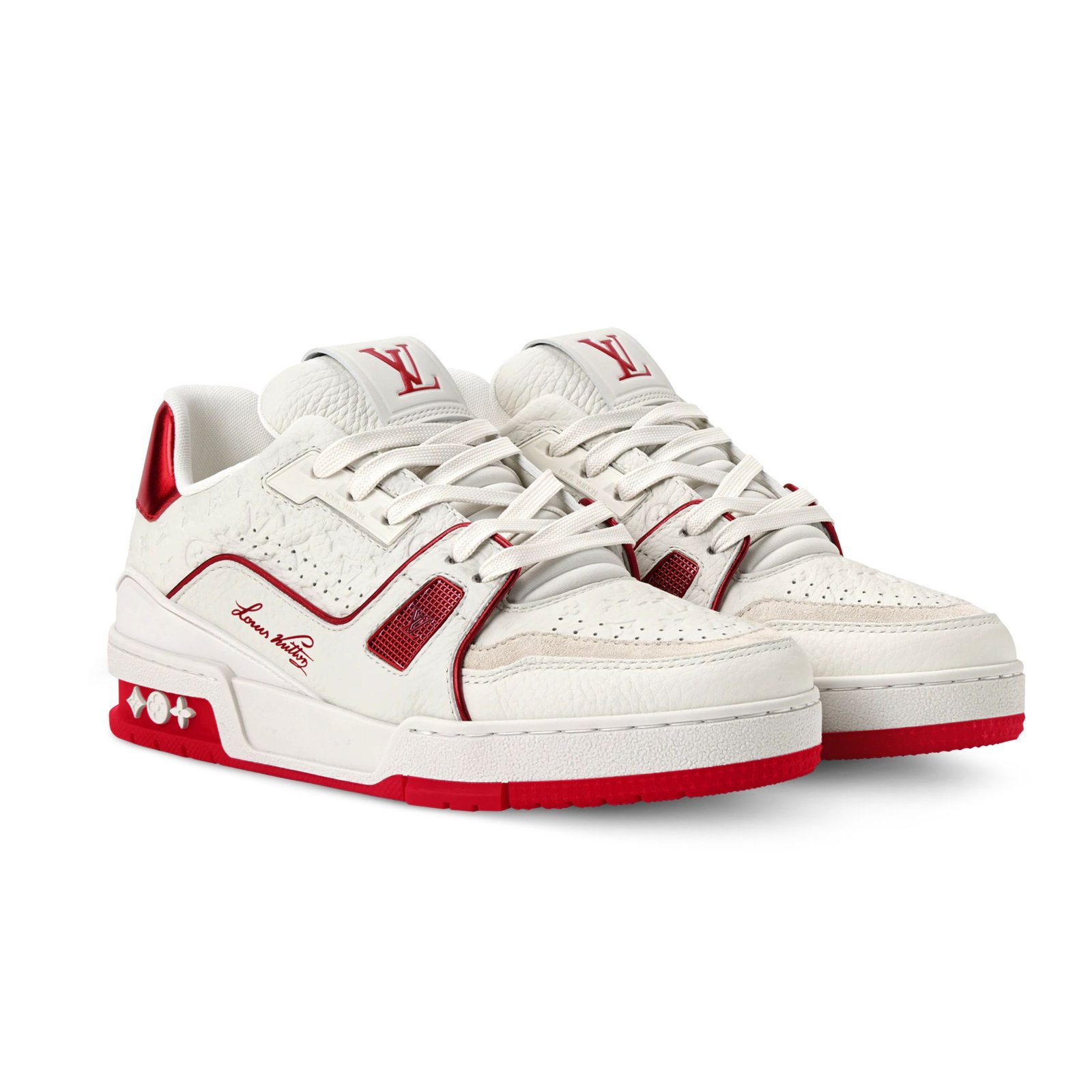 Louis Vuitton Trainer Red Monogram Debossed Calf Leather 1AKCOX