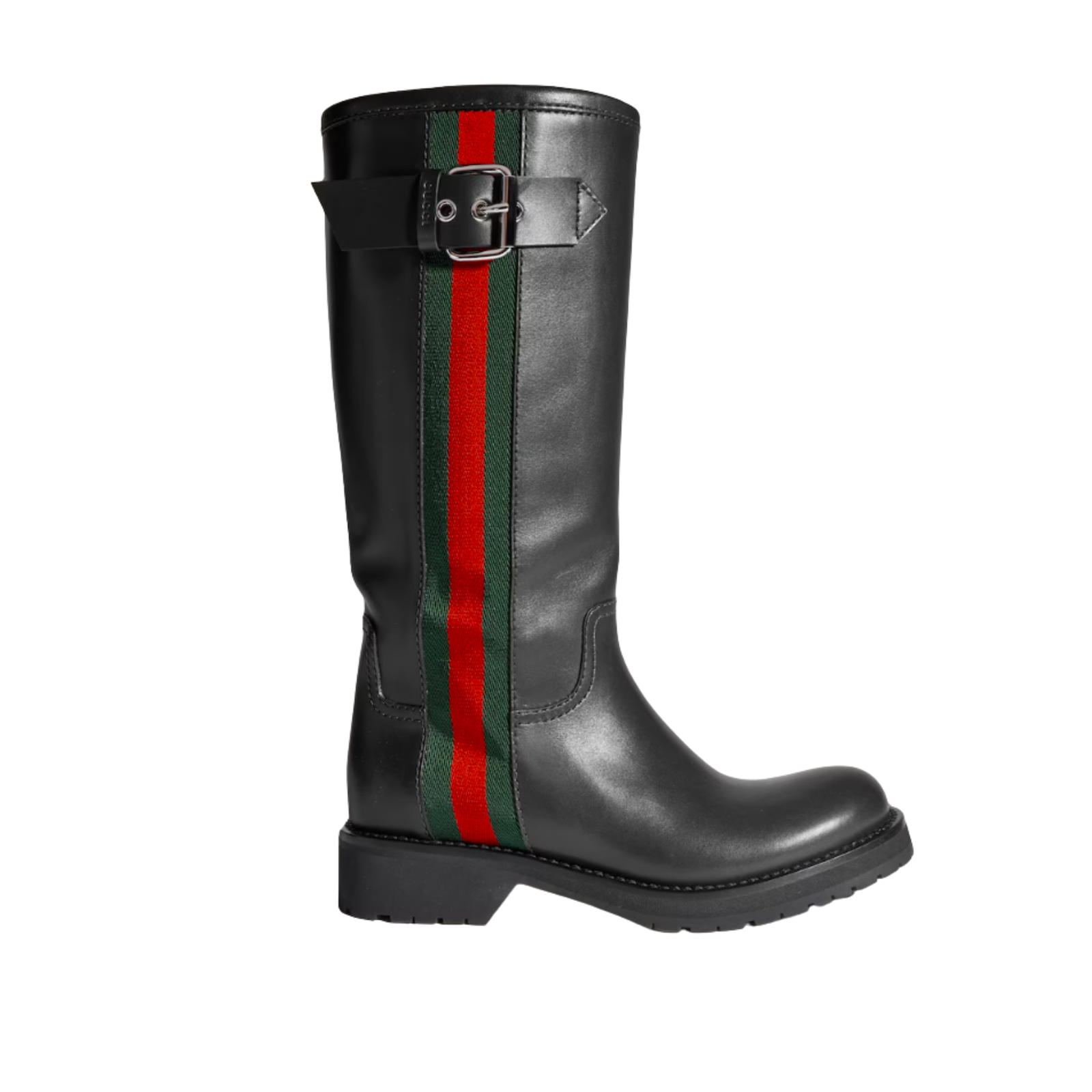 Gucci Women's Biker Boot With Web Black Leather A00344